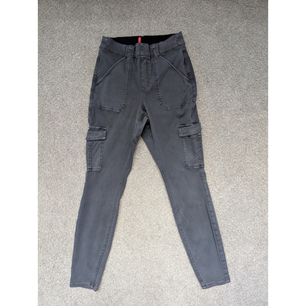 Spanx Cargo Pants Women Large Grey Stretch Twill Skinny Pull On Shaping Trousers